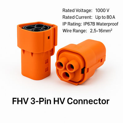 IP67B Conector de vehículos eléctricos de 3 pines de plástico 1000V 80A para batería A/C PTC