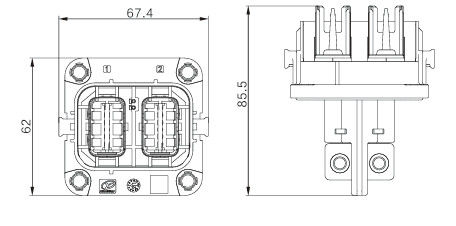 Conector de alta tensión de 2 pines de Neopower 220A 1000V con HVIL para batería de EV y PDU