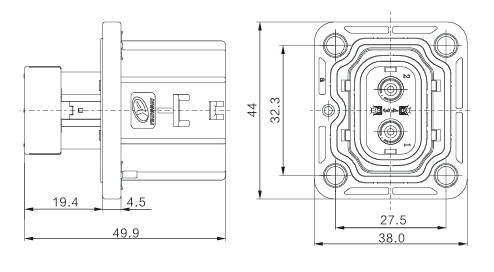Conector híbrido de automóviles de 2 pines de Neopower 24A 800V con HVIL y blindaje de 360 °
